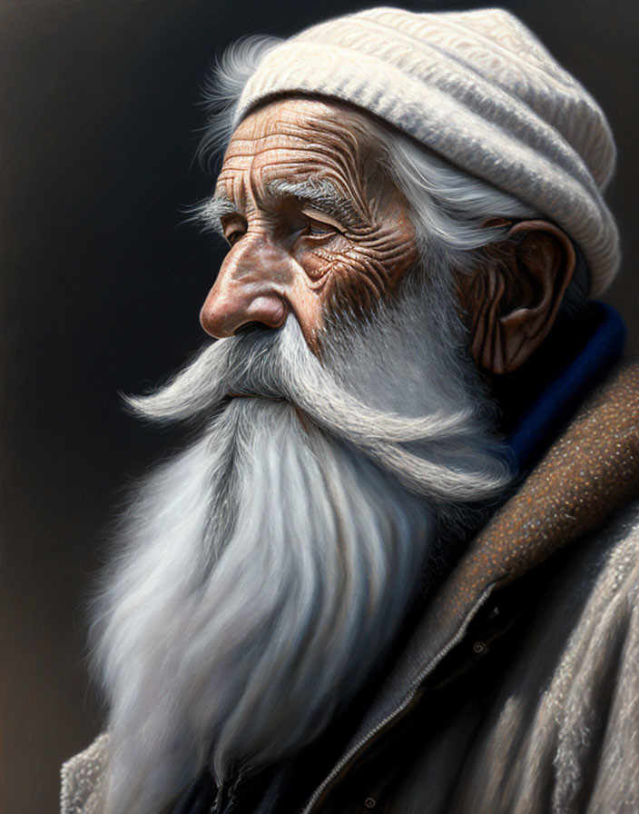 Elderly Man Portrait with White Beard and Head-wrap