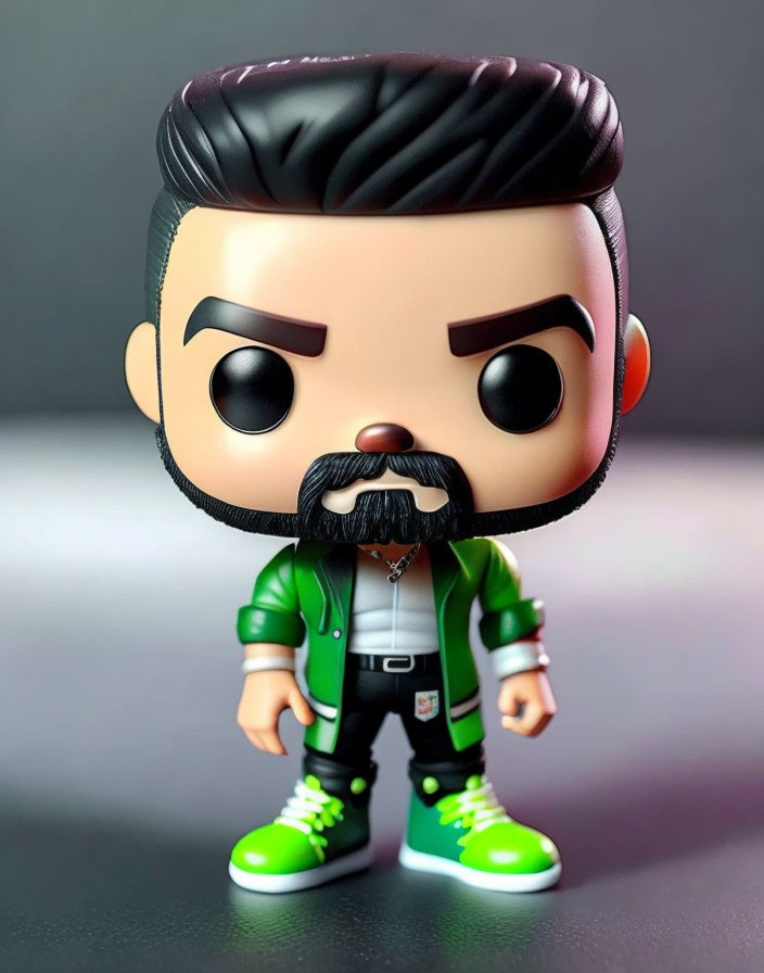 Stylized Vinyl Collectible Figure with Goatee and Green Outfit