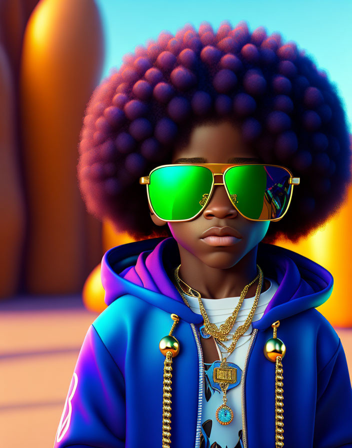 Voluminous Afro & Sunglasses in Stylish Digital Portrait