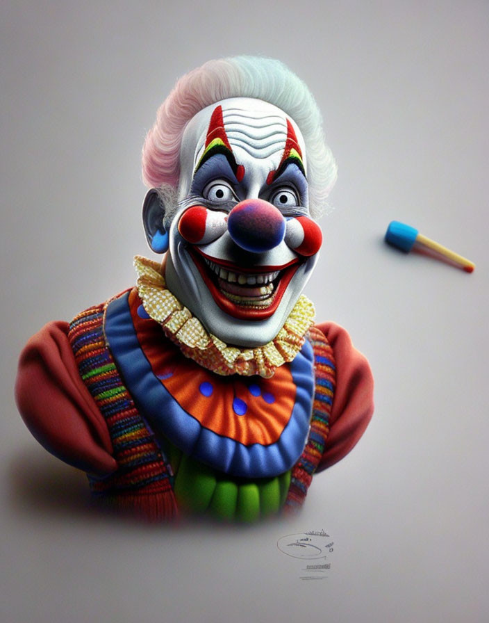 Colorful Smiling Clown 3D Illustration with Red Nose and Blue Hat