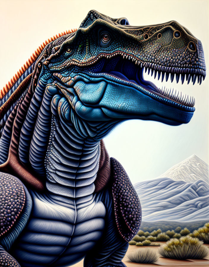 Detailed Tyrannosaurus Rex Illustration with Colorful Stylized Texture