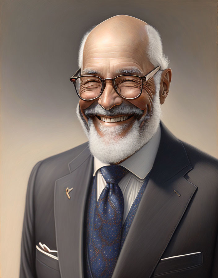 Elderly gentleman in suit with white beard and glasses