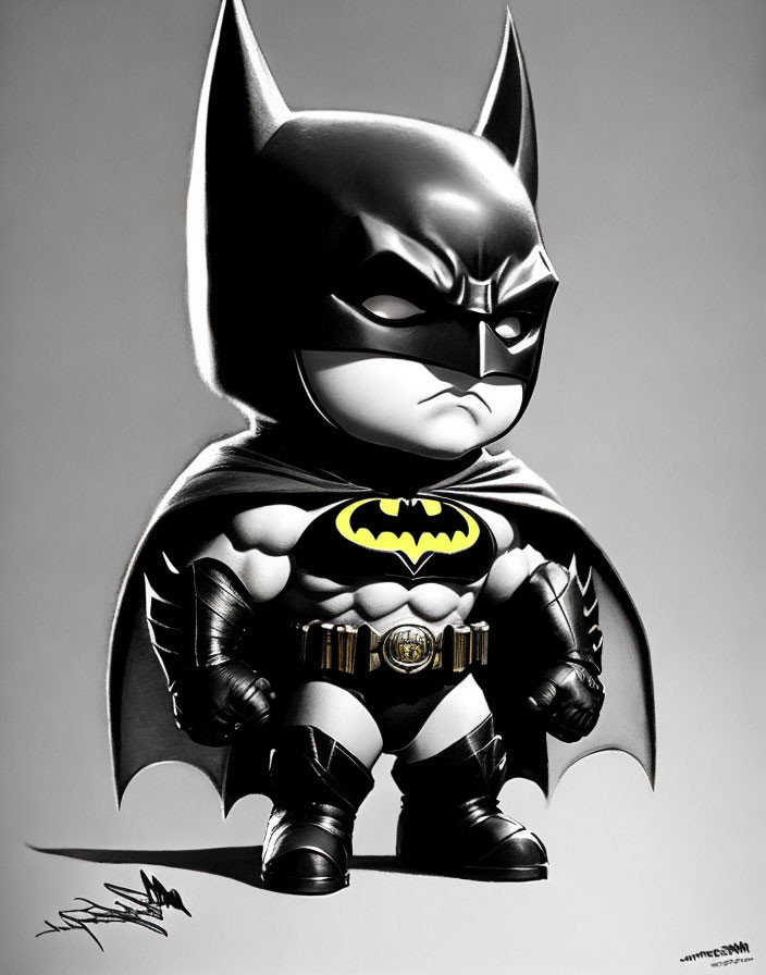 Chibi Batman illustration with oversized head and scowl