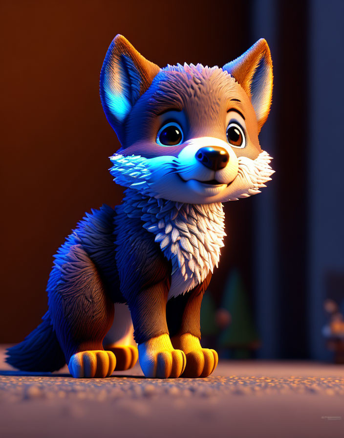 Cartoon Fox 3D Illustration with Fluffy Fur and Wide Eyes