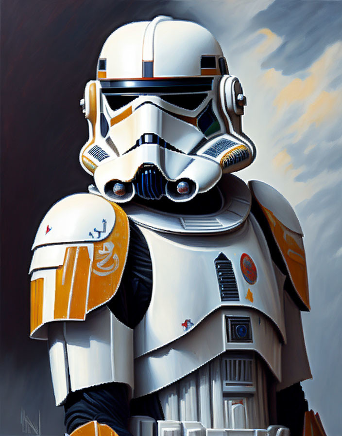 Detailed Star Wars Stormtrooper Painting in White and Orange Armor