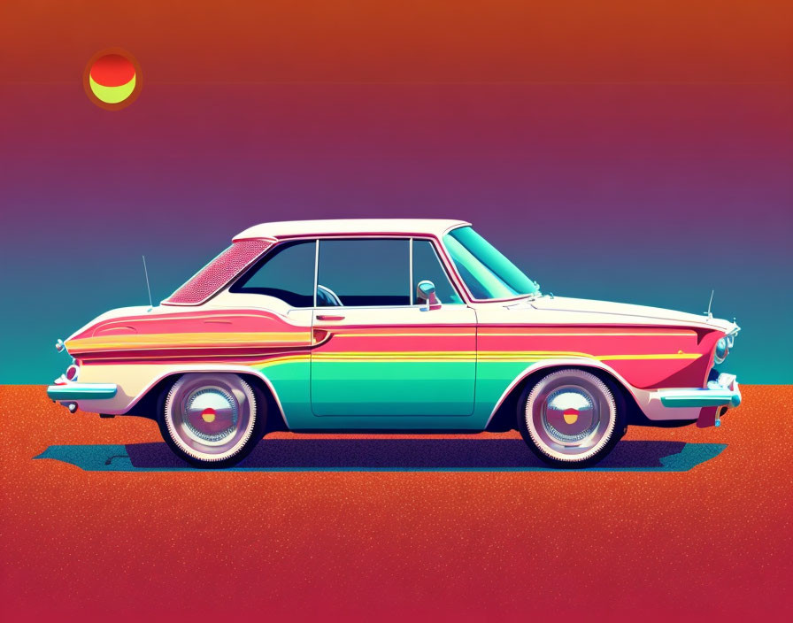 Vintage Car Illustration with Colorful Stripes and Chrome Details