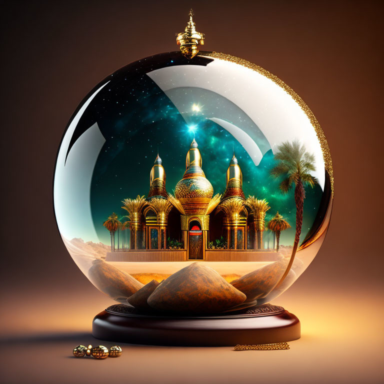 Snow Globe Featuring Majestic Palace in Desert Setting