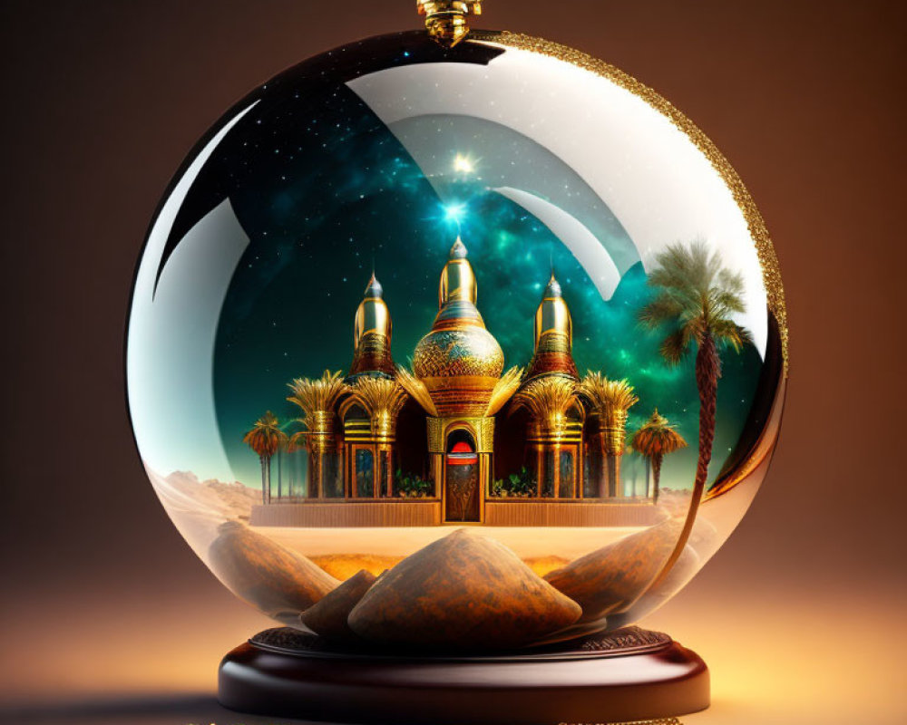 Snow Globe Featuring Majestic Palace in Desert Setting