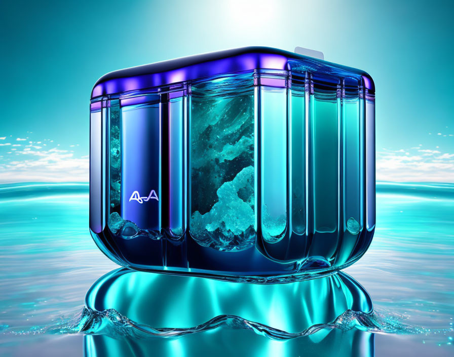 Cube-shaped Aquarium with Transparent Walls Showcasing Vibrant Water Environment