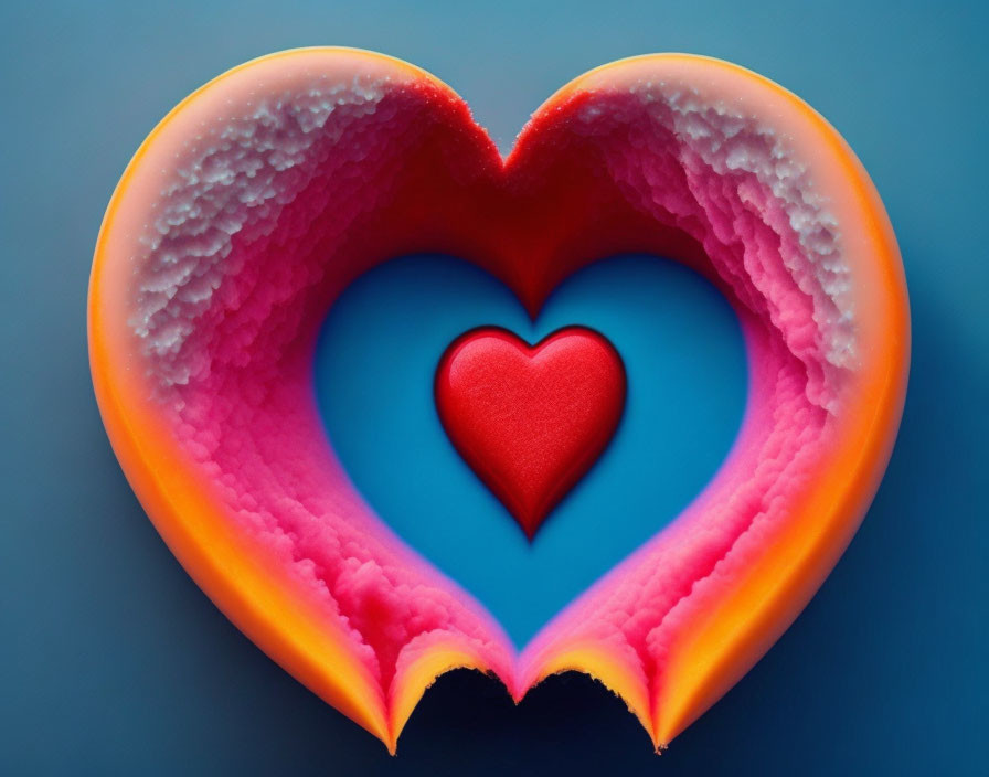 Layered Paper Art with Heart-Shaped Cutout in Pink and Blue