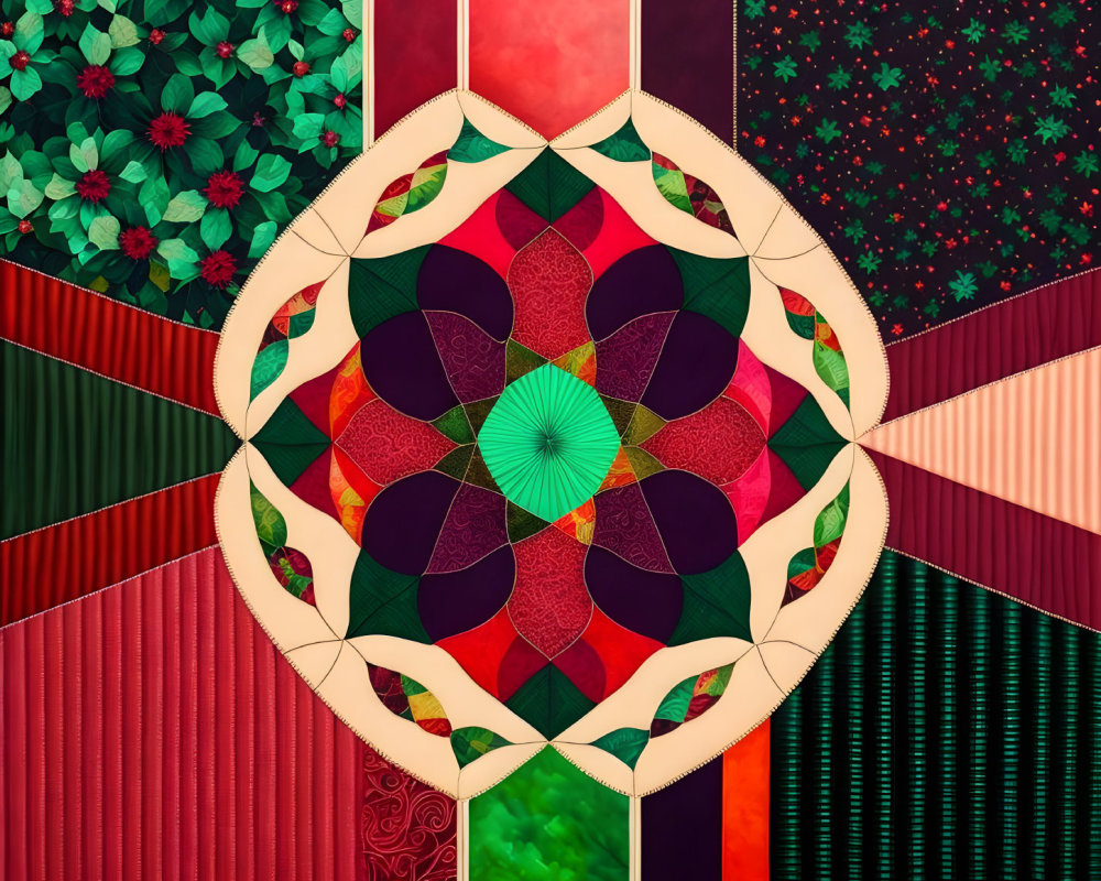 Colorful Mandala Design with Green, Red, and Intricate Patterns