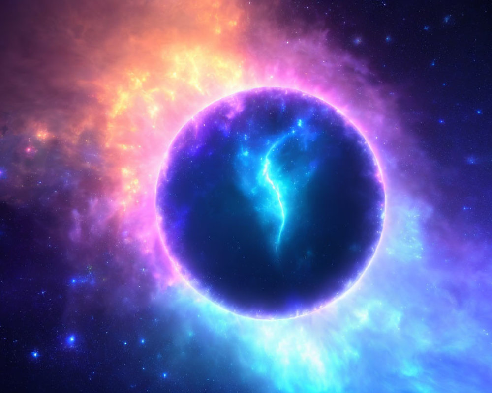 Colorful Nebula Surrounding Glowing Celestial Sphere