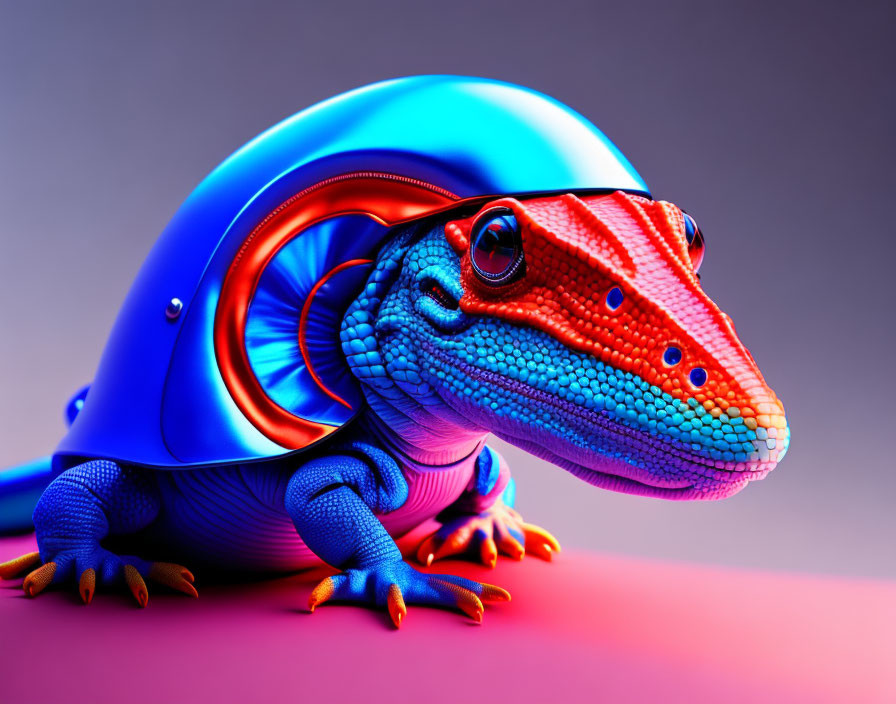 Vibrant Digital Artwork: Stylized Lizard with Blue and Red Scales