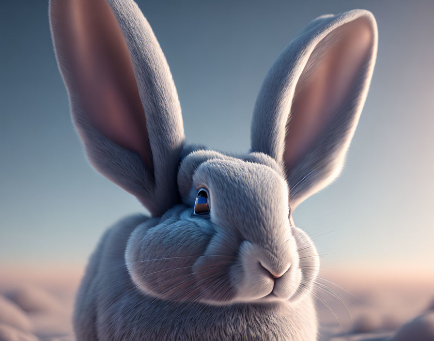 Realistic 3D animated rabbit with large ears and expressive eyes