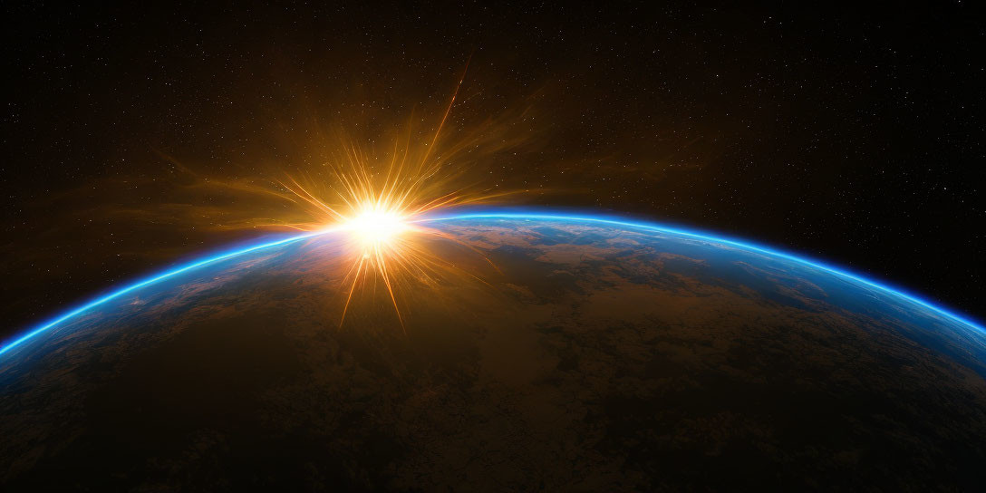 Sunrise Over Earth's Curvature in Space