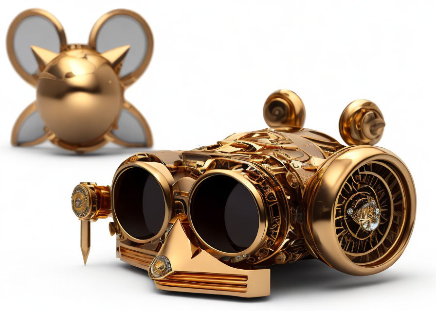 Luxurious Steampunk-Inspired Golden Camera with Whimsical Bunny Balloon