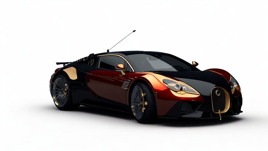 Black and Gold Aerodynamic Sports Car on White Background