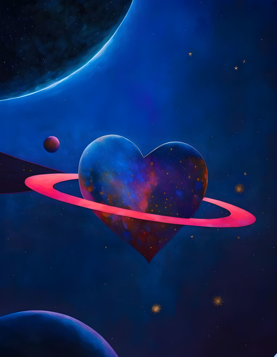 Cosmic heart with glowing ring in starry space