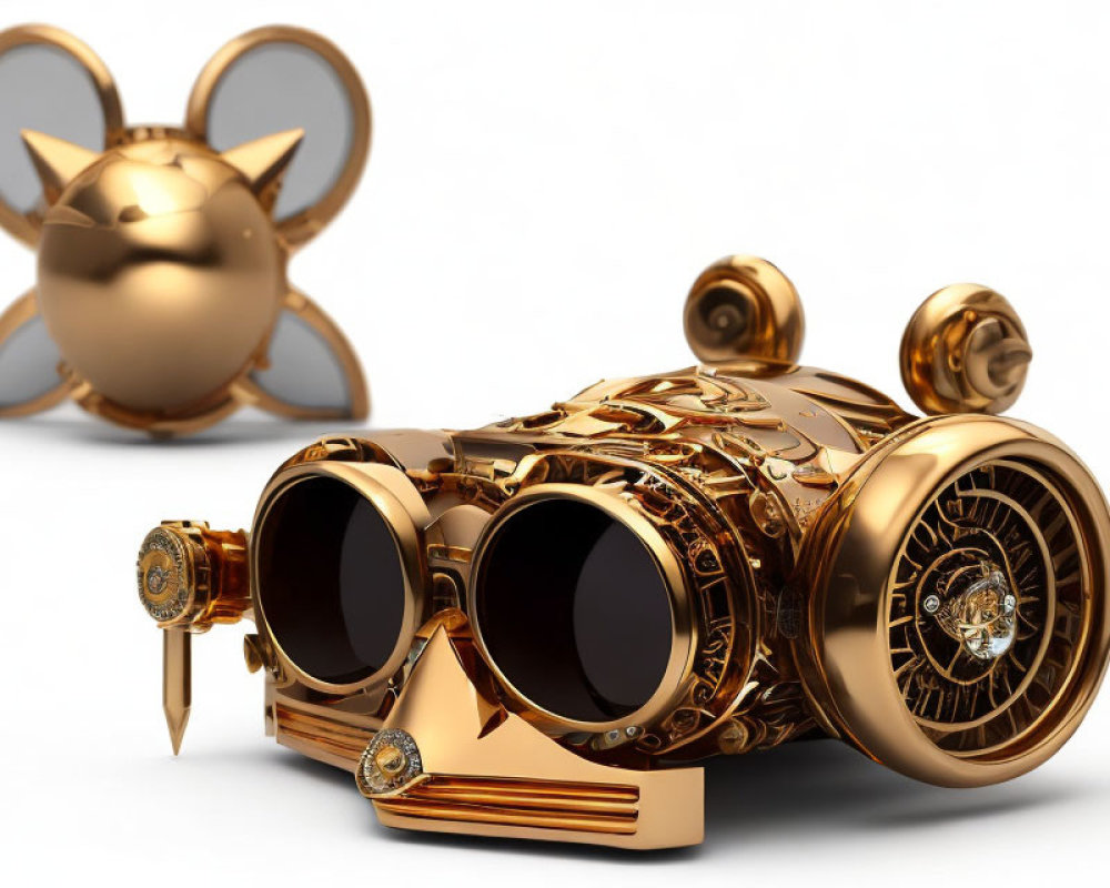 Luxurious Steampunk-Inspired Golden Camera with Whimsical Bunny Balloon