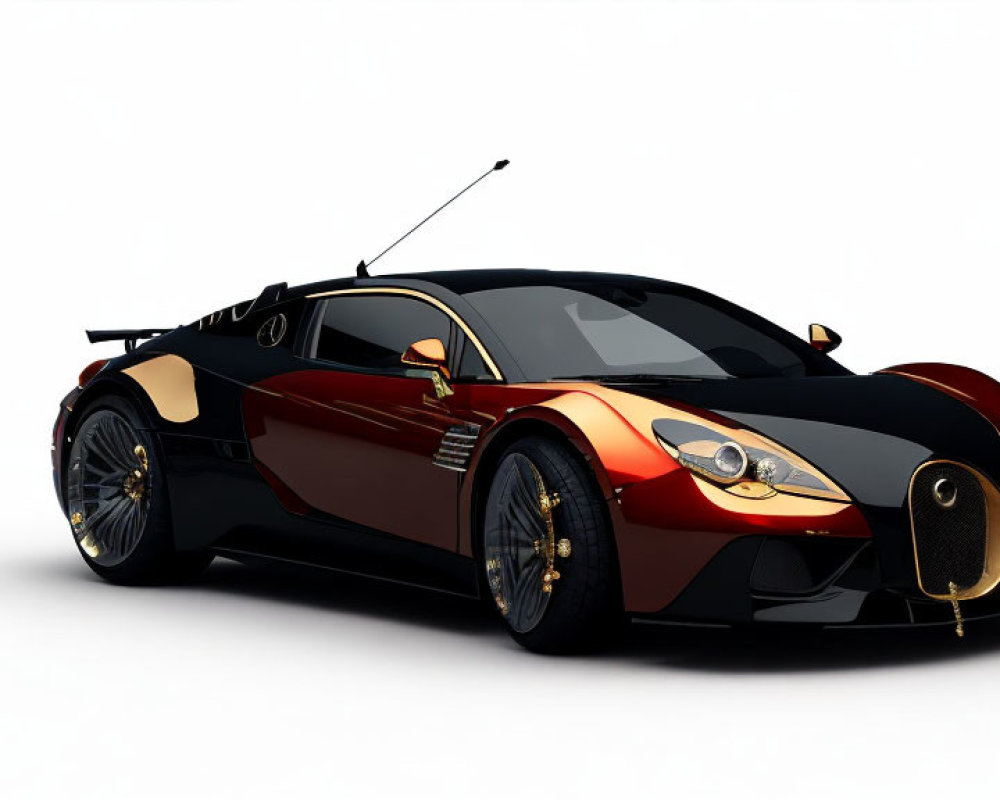 Black and Gold Aerodynamic Sports Car on White Background