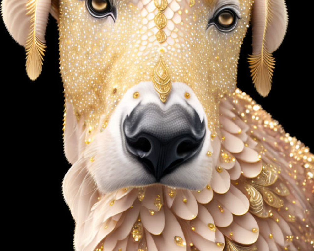 Regal Dog Digital Illustration with Gold and White Scales