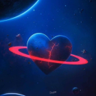 Cosmic heart with glowing ring in starry space