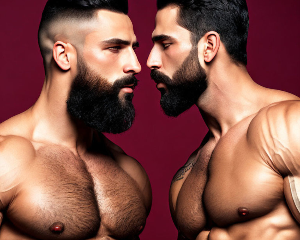 Muscular Men with Beards in Red Background