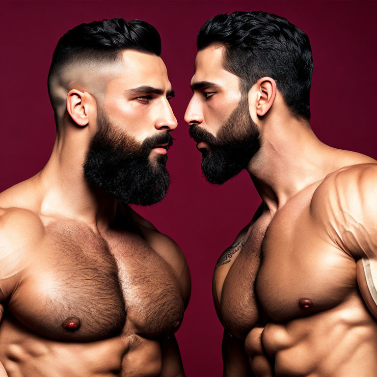 Muscular Men with Beards in Red Background