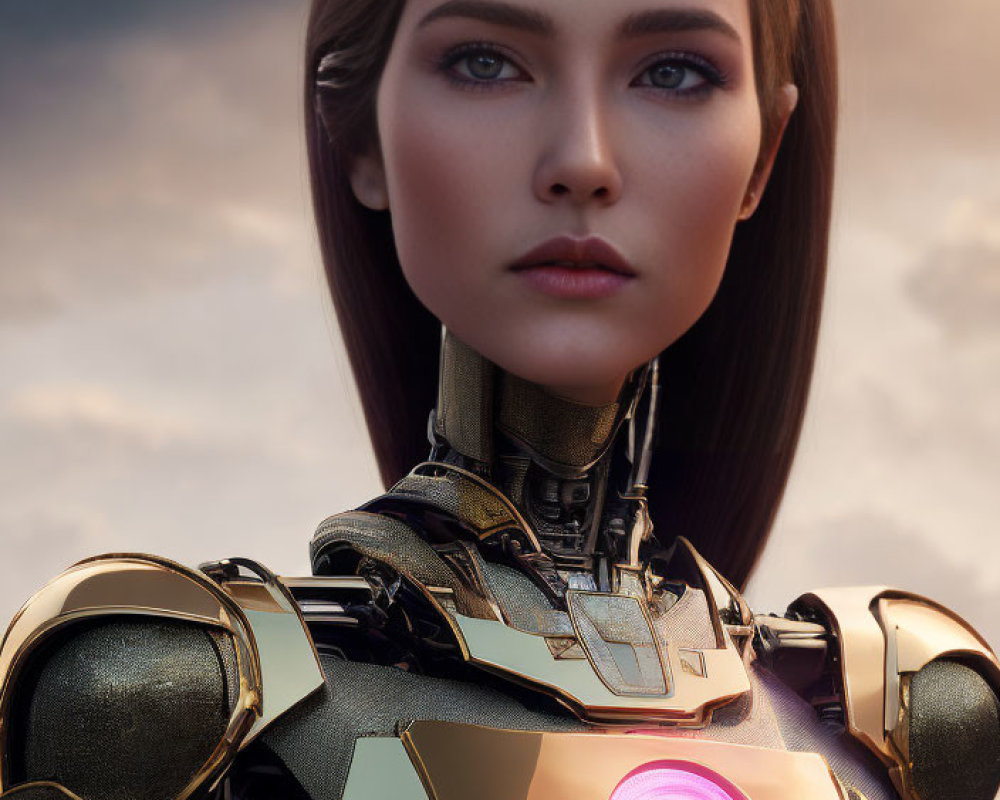 Detailed Female Humanoid Robot with Glowing Pink Core