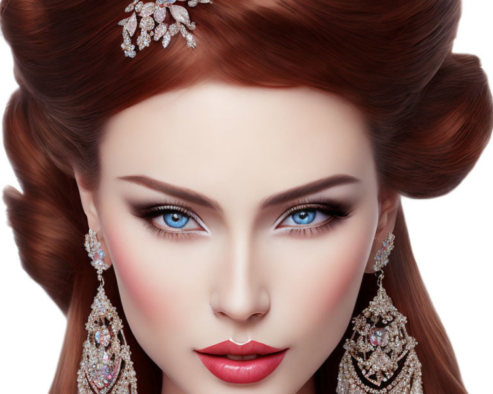 Portrait of Woman with Striking Blue Eyes and Elegant Red Hair