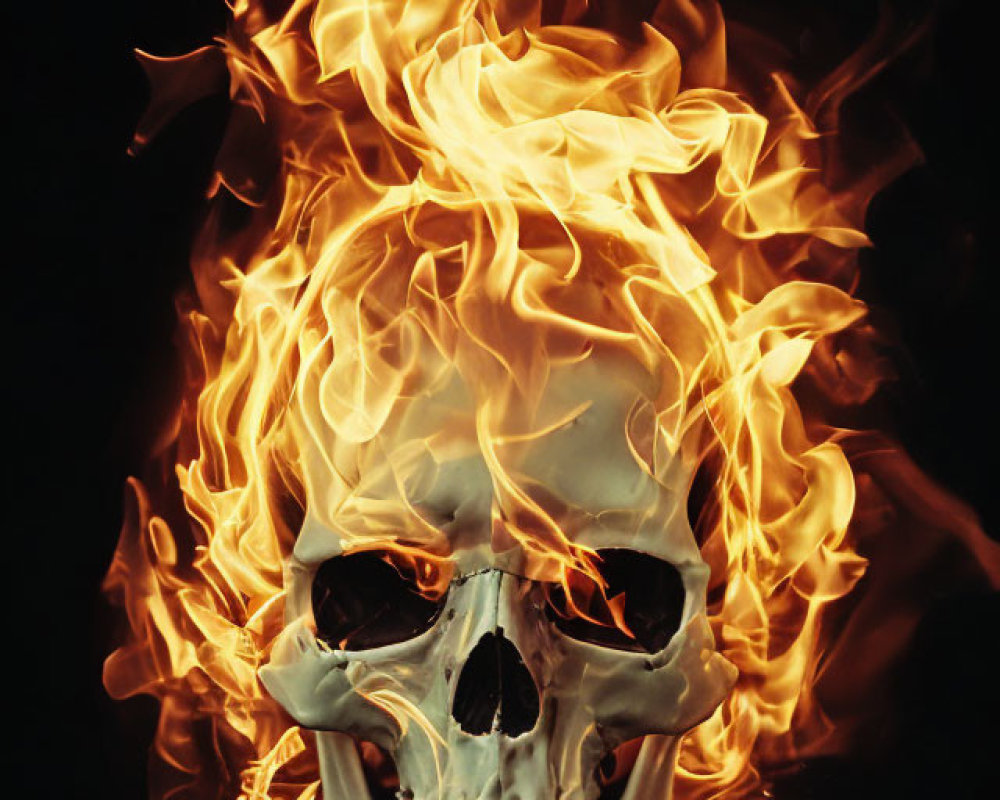 Flaming skull on dark background: dramatic and eerie visual