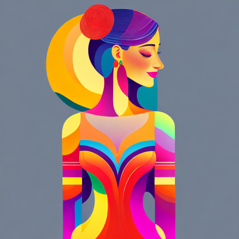 Colorful Vector Illustration of Stylized Modernistic Woman