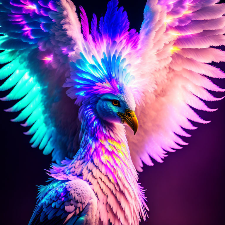 Colorful Eagle Digital Artwork on Purple Background