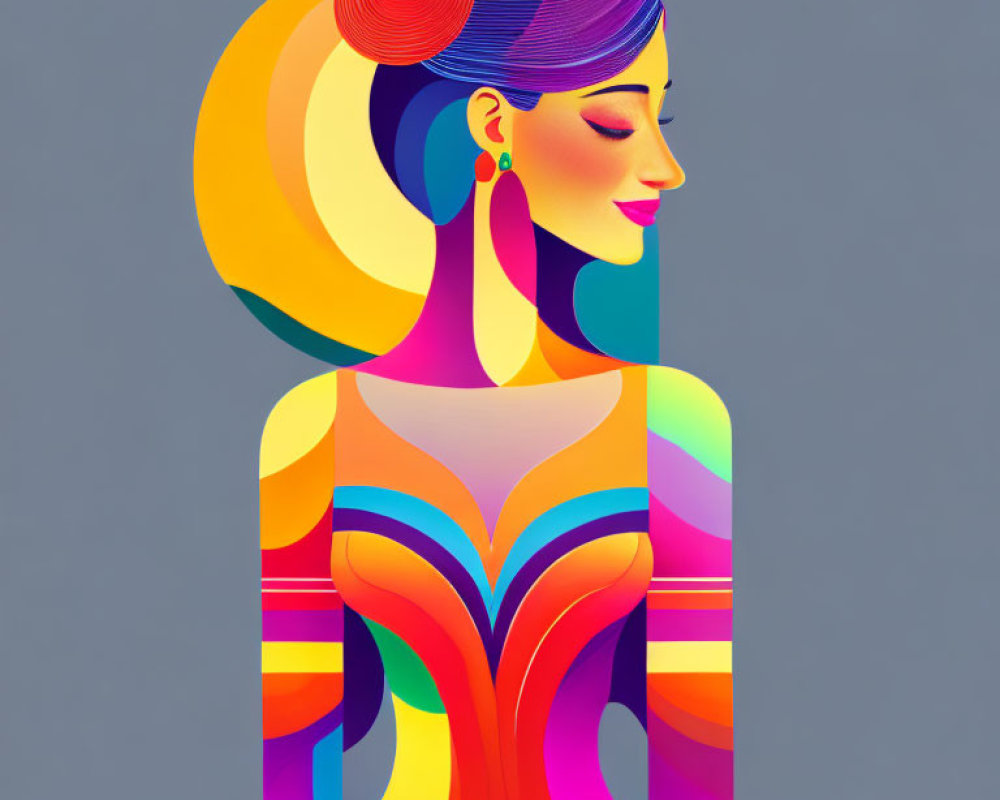 Colorful Vector Illustration of Stylized Modernistic Woman