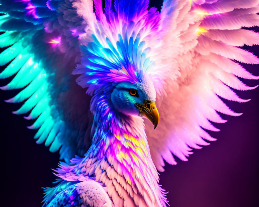 Colorful Eagle Digital Artwork on Purple Background