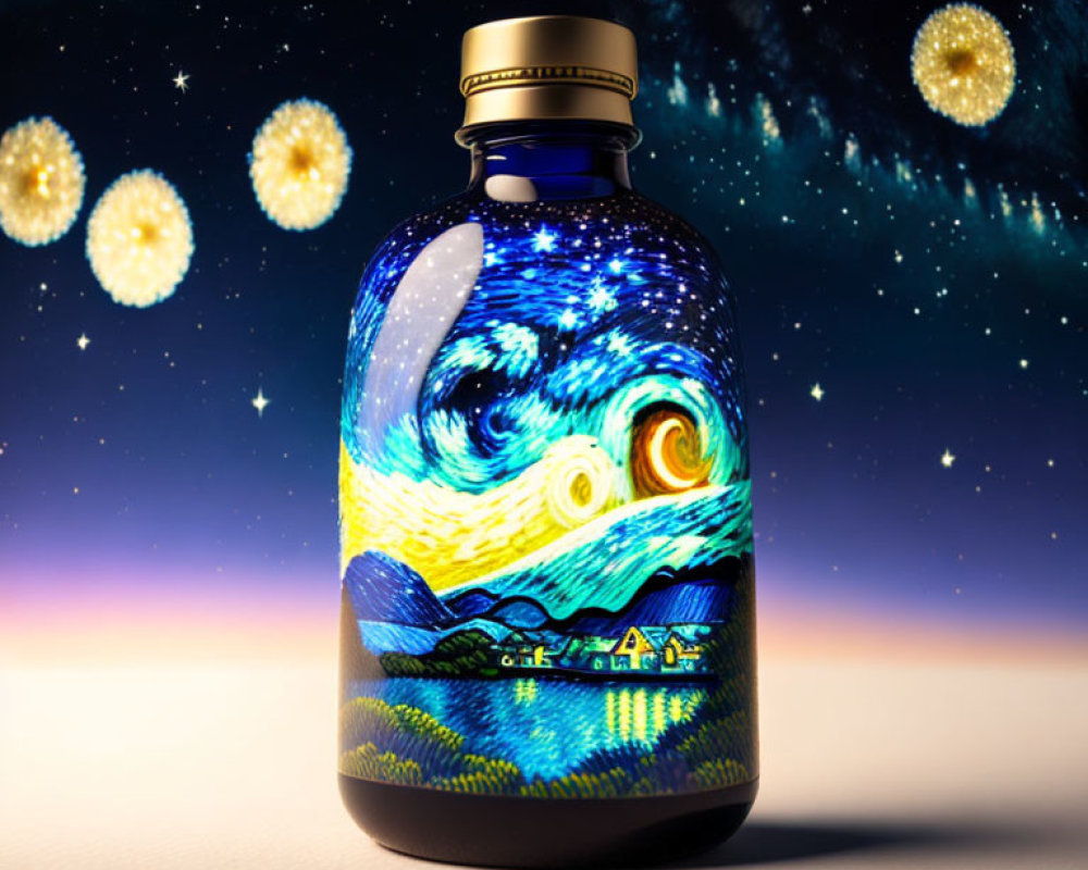 Jar with "Starry Night" Design on Cosmic Background