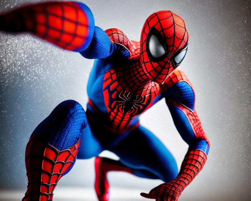 Spider-Man Figure in Dynamic Pose on Light Speckled Background