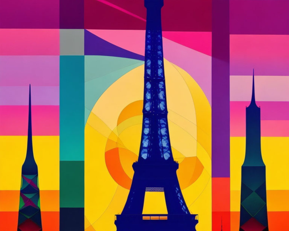 Colorful Abstract Eiffel Tower with Geometric Patterns