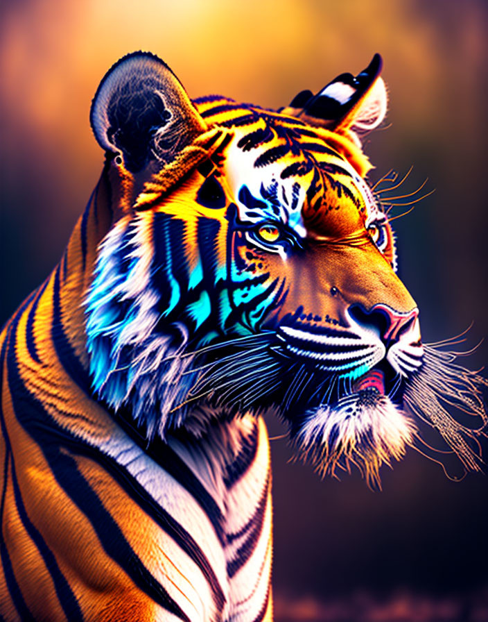 Colorful Tiger Artwork Against Blurred Amber Background