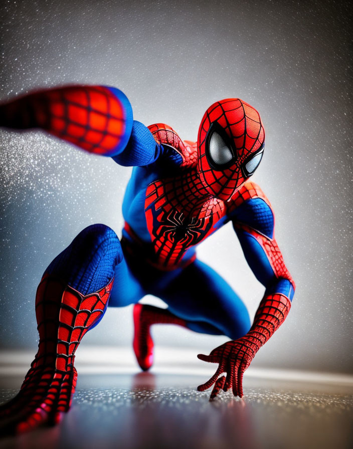 Spider-Man Figure in Dynamic Pose on Light Speckled Background