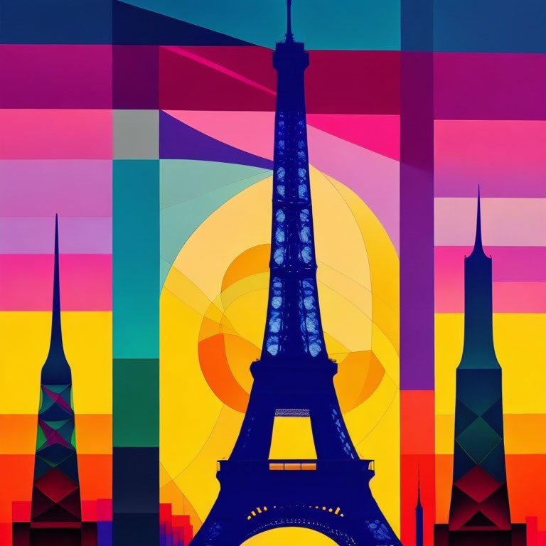 Colorful Abstract Eiffel Tower with Geometric Patterns