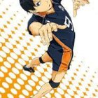 Blue and gold animated character playing volleyball with dynamic pose