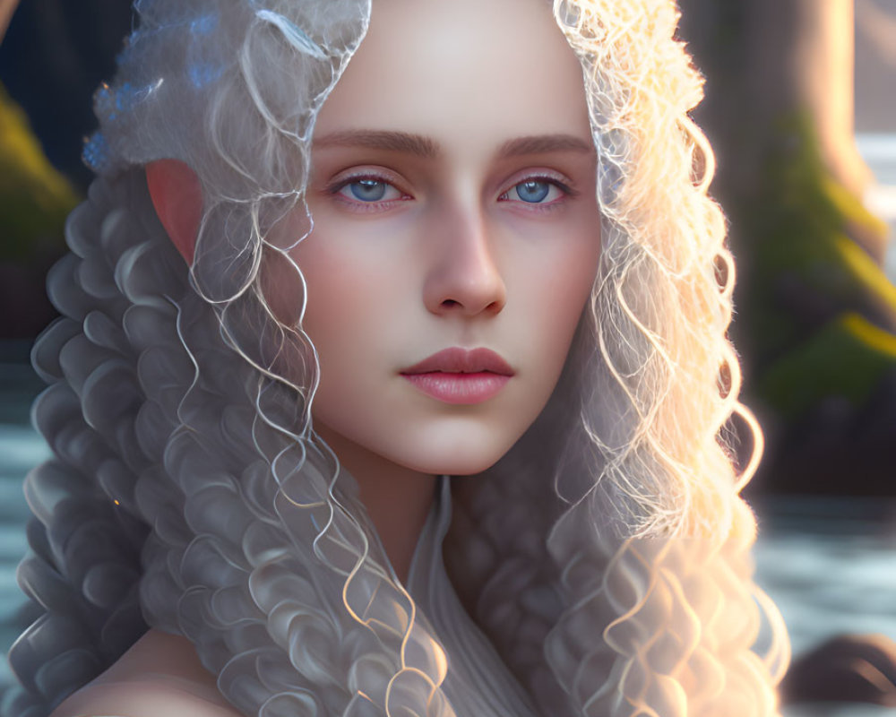 Ethereal being with pale skin and blue eyes in digital art