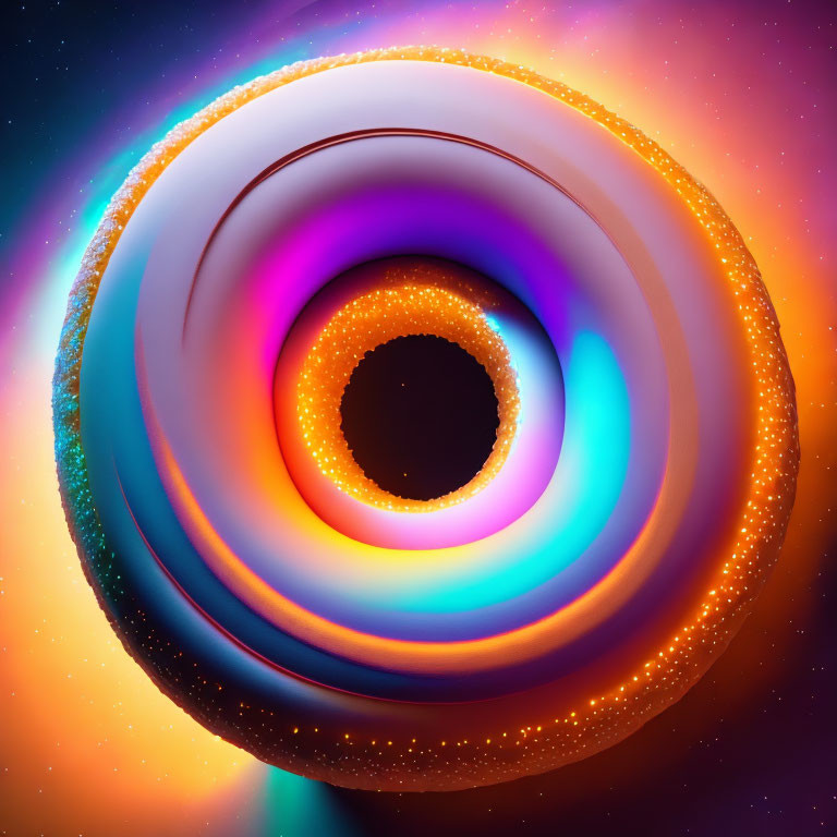 Vibrant abstract spiral structure against nebula background