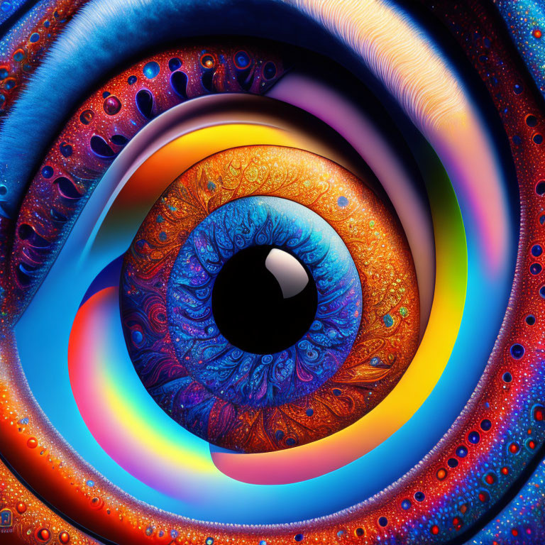 Colorful Digital Art: Intricate Eye with Circular Patterns and Fractal Designs