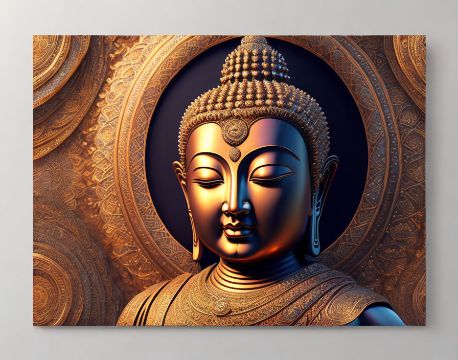 Golden Buddha Statue Canvas Art on Brown & Gold Palette