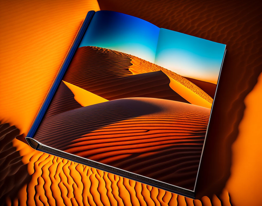 Open Book Illustration: Desert Scene Blending with Dunes