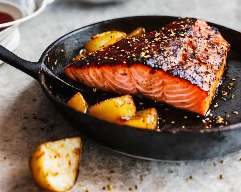 Crispy Skin Pan-Seared Salmon with Roasted Potatoes & Herbs