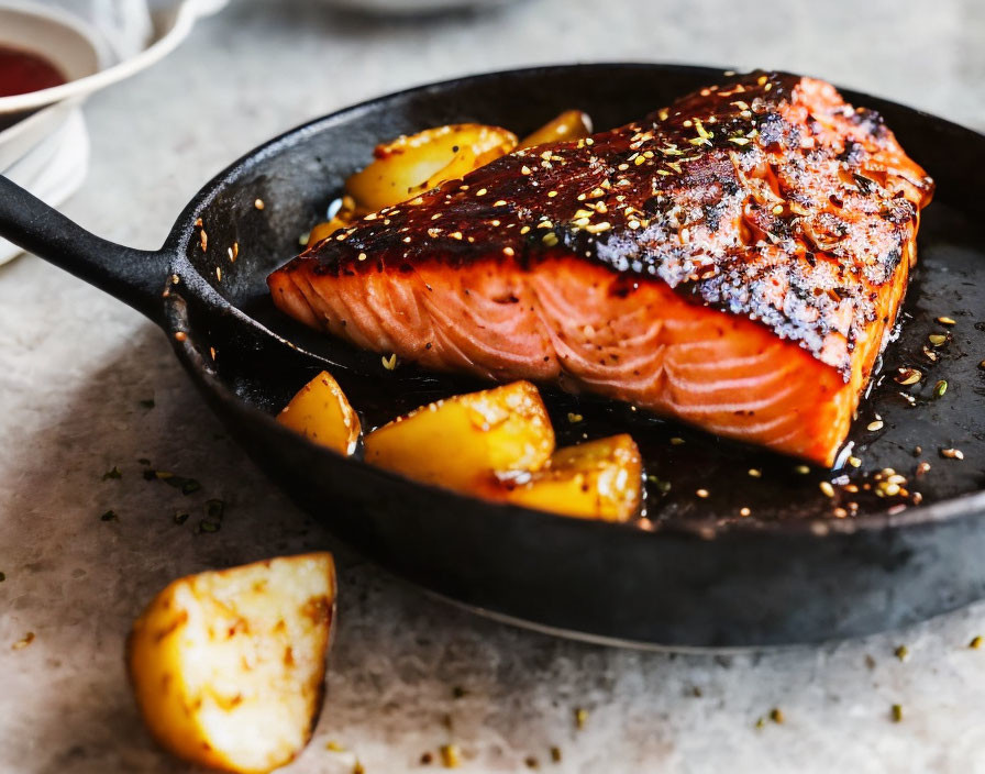 Crispy Skin Pan-Seared Salmon with Roasted Potatoes & Herbs