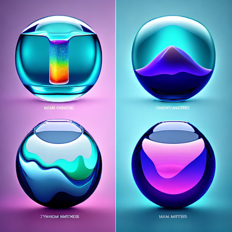 Vibrant 3D Spheres with Liquid-like Designs on Gradient Background